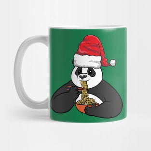 Santa Hat-Wearing Panda Eating Ramen Funny Christmas Holiday Mug